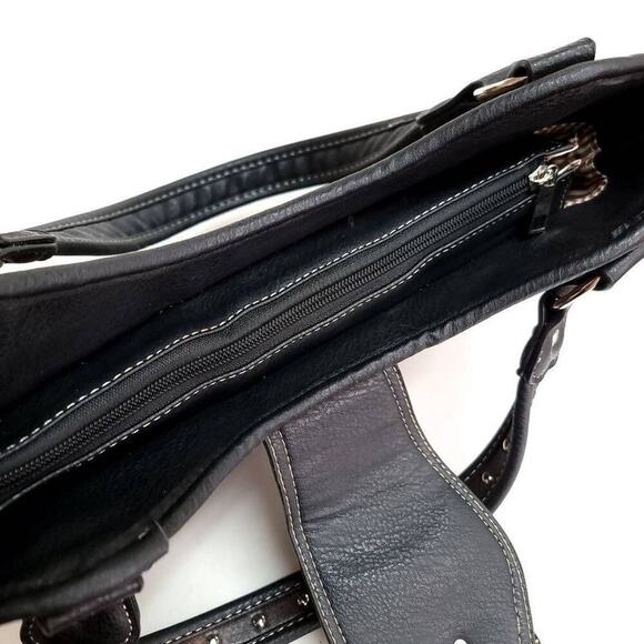 Western Handbag Purse Tote Floral Buckle Bold Silver Blue Turquoise Shoulder Bag - Picture 8 of 11